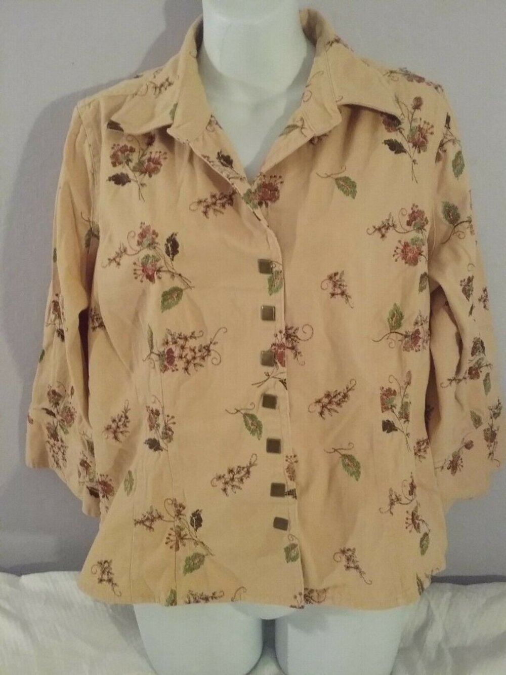 Christopher & Banks Women's Embroidered Beige Blazer Jacket Size XL